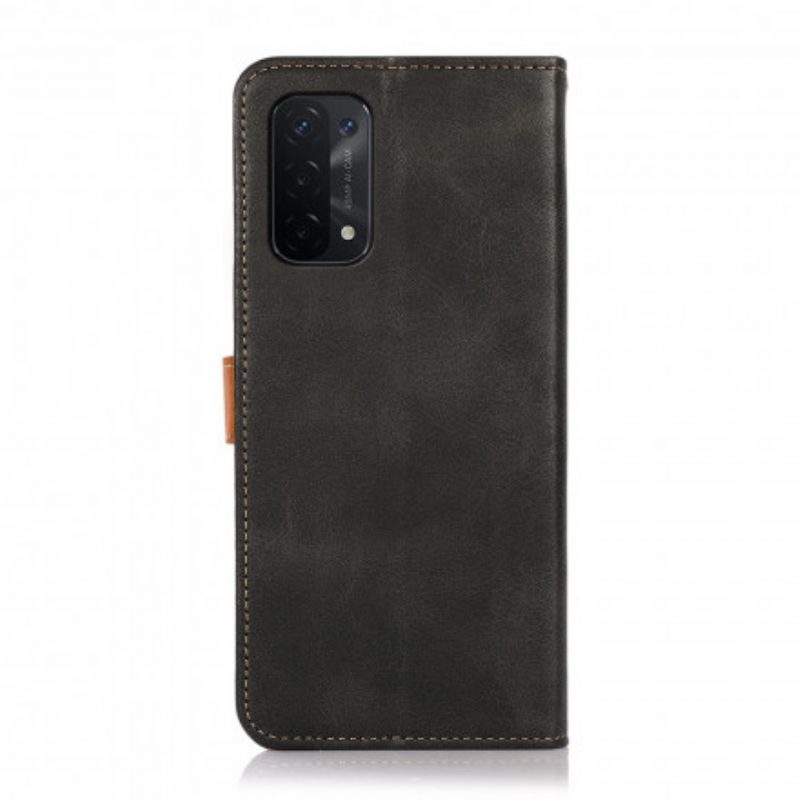 Custodia in pelle Oppo A54 5G / A74 5G Ecopelle Con Cinturino Khazneh