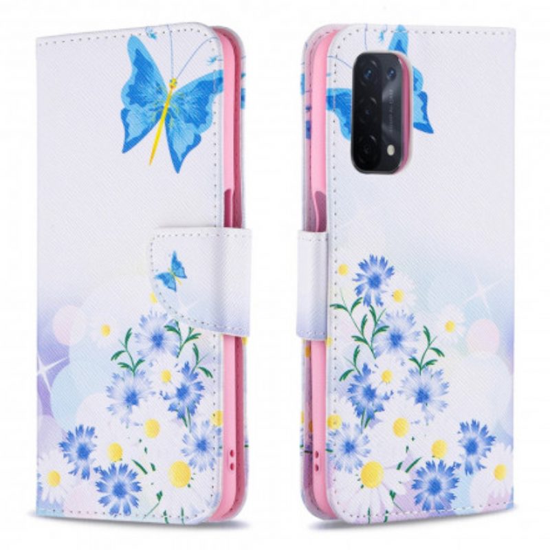 Custodia in pelle Oppo A54 5G / A74 5G Farfalle E Fiori Dipinti