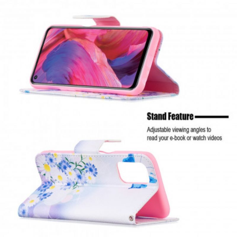 Custodia in pelle Oppo A54 5G / A74 5G Farfalle E Fiori Dipinti