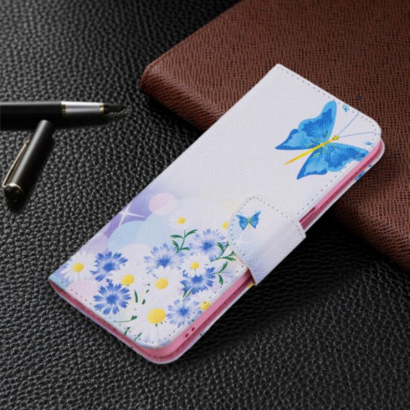 Custodia in pelle Oppo A54 5G / A74 5G Farfalle E Fiori Dipinti