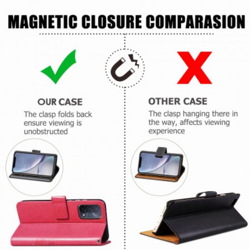Custodia in pelle Oppo A54 5G / A74 5G Quadrifoglio
