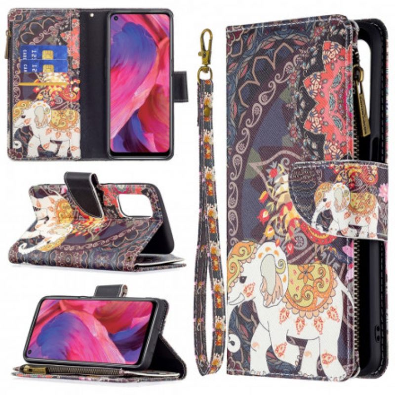Custodia in pelle Oppo A54 5G / A74 5G Tasca Con Zip A Forma Di Elefante