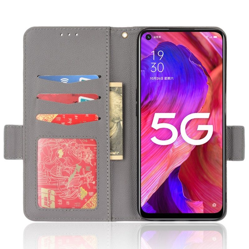 Folio Cover Oppo A54 5G / A74 5G Doppia Chiusura In Pelle Litchi