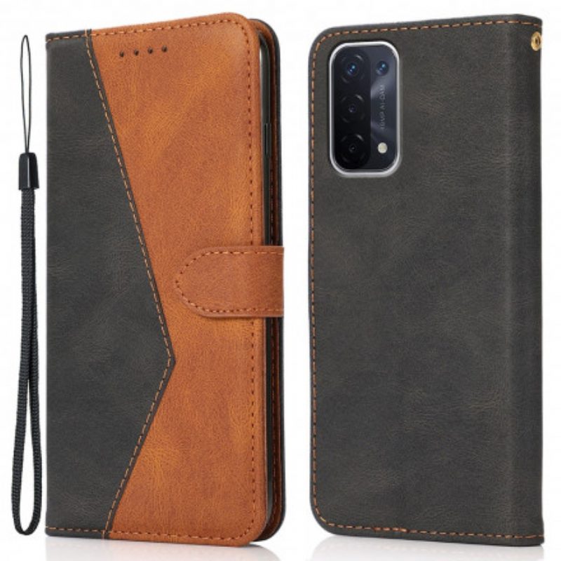 Folio Cover Oppo A54 5G / A74 5G Ecopelle Triangolare Bicolore