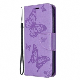 Custodia in pelle Huawei Y5p Folio Cover Farfalle E Lembo Obliquo