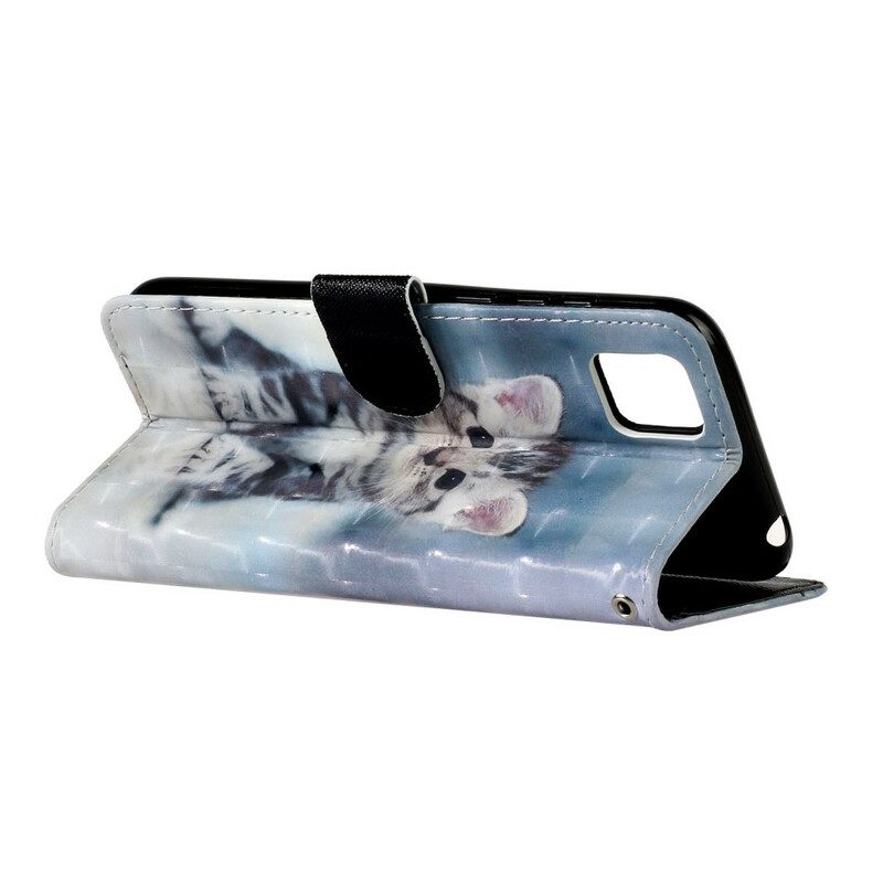 Custodia in pelle Huawei Y5p Punti Luce Gattino Con Cinturino