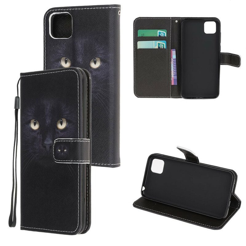 Custodia in pelle Huawei Y5p Strappy Occhi Di Gatto Nero