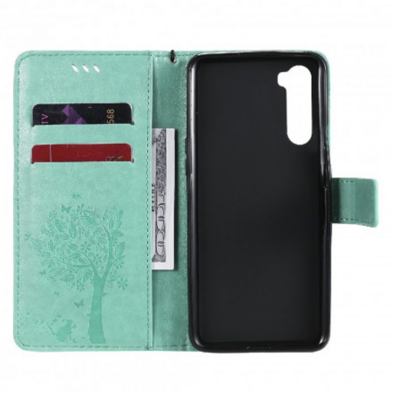 Custodia in pelle OnePlus Nord Albero E Gatto Strappy