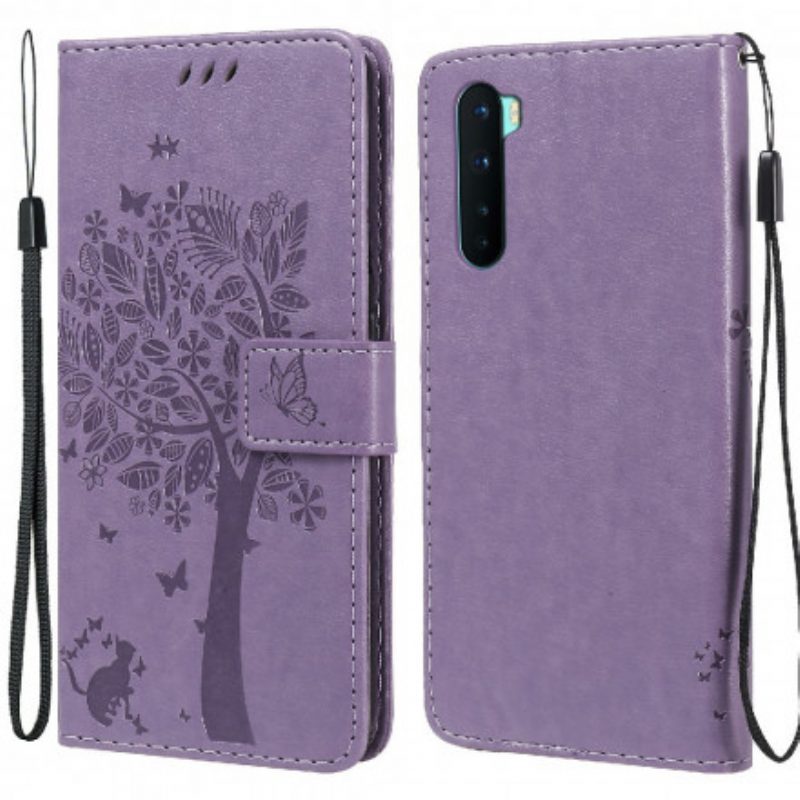 Custodia in pelle OnePlus Nord Albero E Gatto Strappy