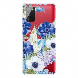 Cover Samsung Galaxy A02s Fiori Blu Dell'acquerello Senza Soluzione Di Continuità