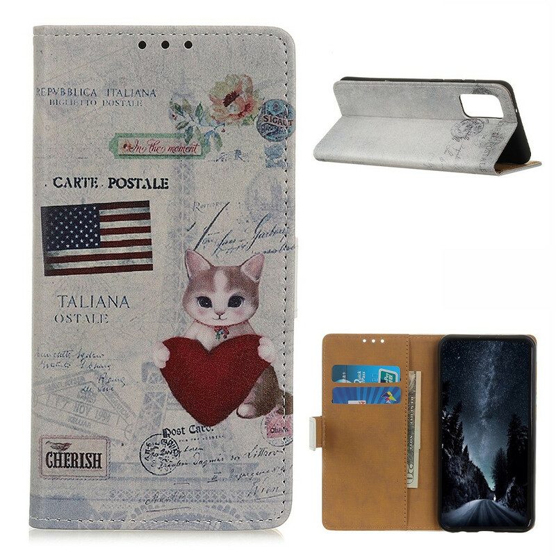 Custodia A Portafoglio Samsung Galaxy A02s Gatto Viaggiatore