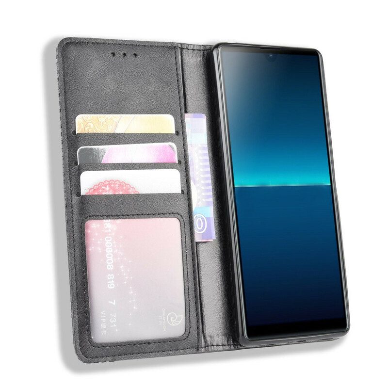 Folio Cover Sony Xperia L4 Custodia in pelle Effetto Pelle Vintage Stilizzato