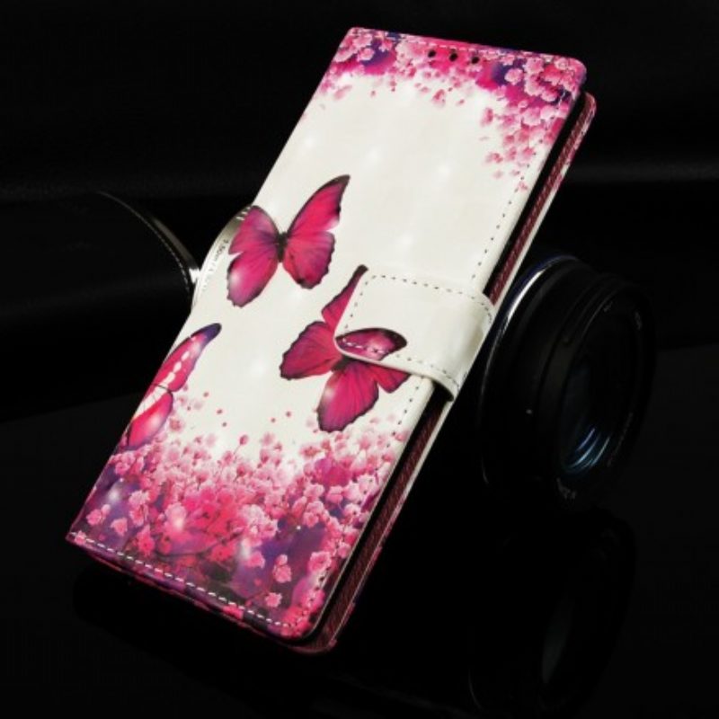 Custodia A Portafoglio Samsung Galaxy A40 Farfalle Rosse