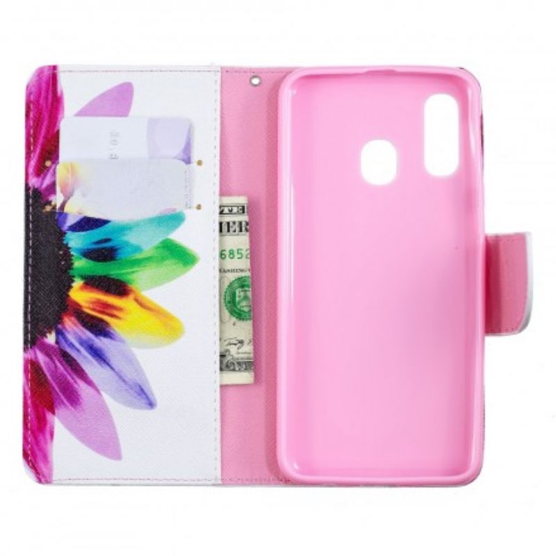 Custodia A Portafoglio Samsung Galaxy A40 Fiore Dell'acquerello