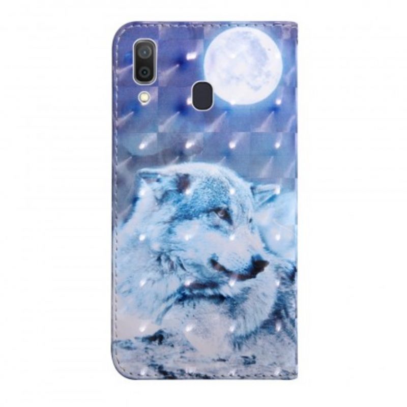 Custodia A Portafoglio Samsung Galaxy A40 Lupo Al Chiaro Di Luna
