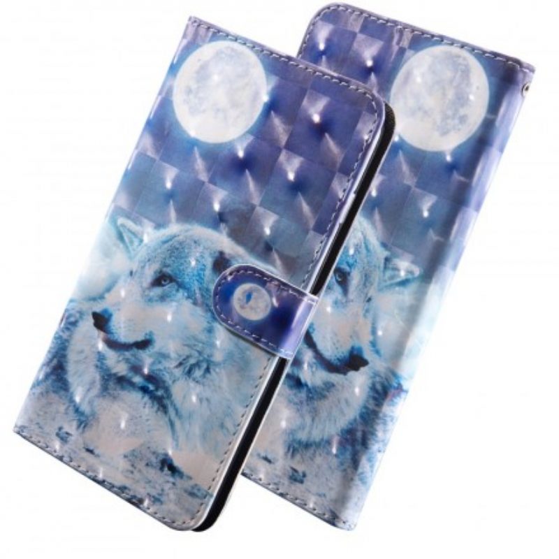 Custodia A Portafoglio Samsung Galaxy A40 Lupo Al Chiaro Di Luna