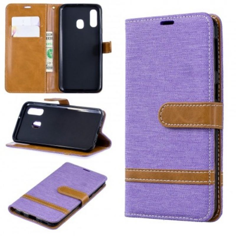 Custodia in pelle Samsung Galaxy A40 Cinturino Effetto Tessuto E Pelle