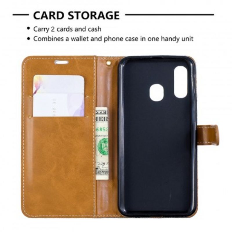 Custodia in pelle Samsung Galaxy A40 Cinturino Effetto Tessuto E Pelle