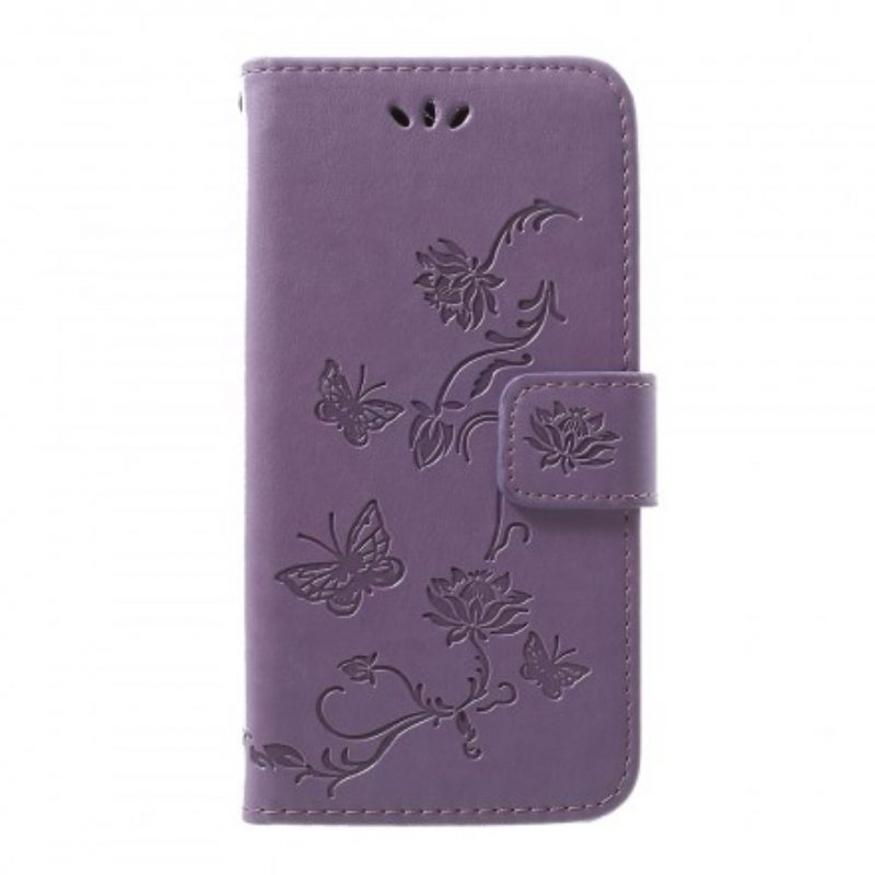 Custodia in pelle Samsung Galaxy A40 Cinturino Farfalle E Fiori