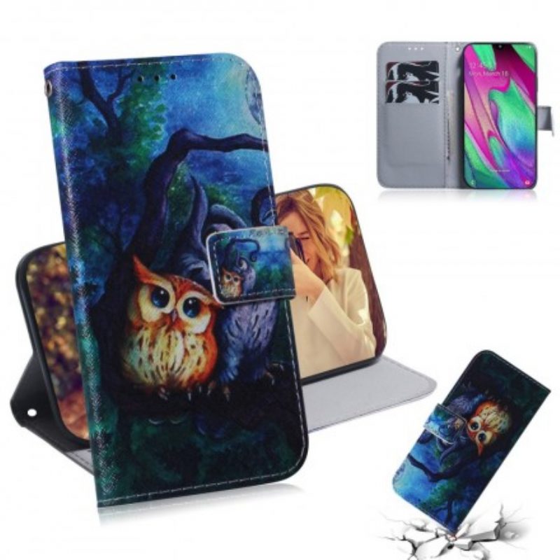 Custodia in pelle Samsung Galaxy A40 Dipinto Di Gufi
