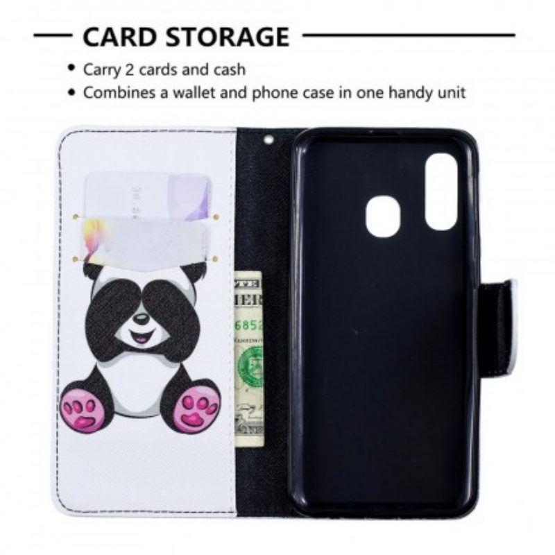 Custodia in pelle Samsung Galaxy A40 Divertimento Panda