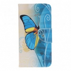 Custodia in pelle Samsung Galaxy A40 Farfalla Blu E Gialla