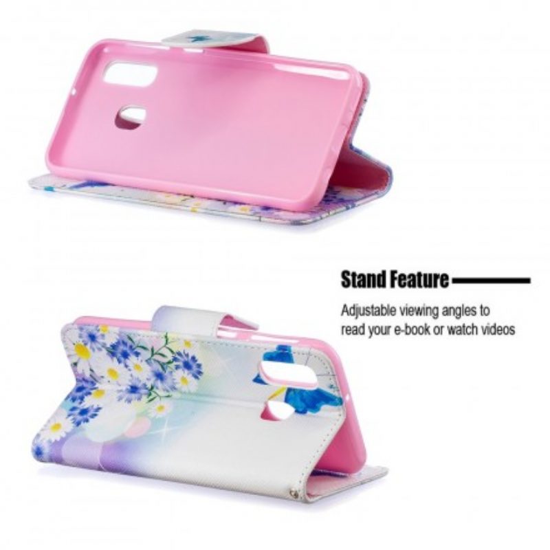Custodia in pelle Samsung Galaxy A40 Farfalle E Fiori Dipinti
