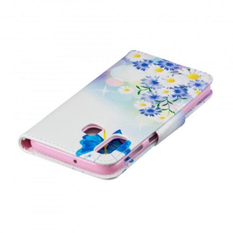 Custodia in pelle Samsung Galaxy A40 Farfalle E Fiori Dipinti