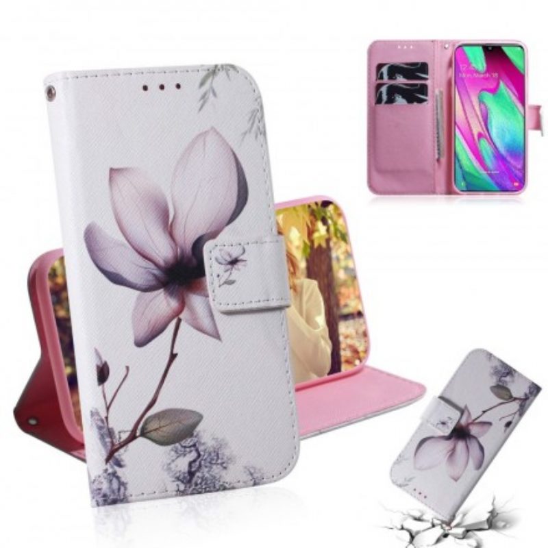 Custodia in pelle Samsung Galaxy A40 Fiore Rosa Polveroso