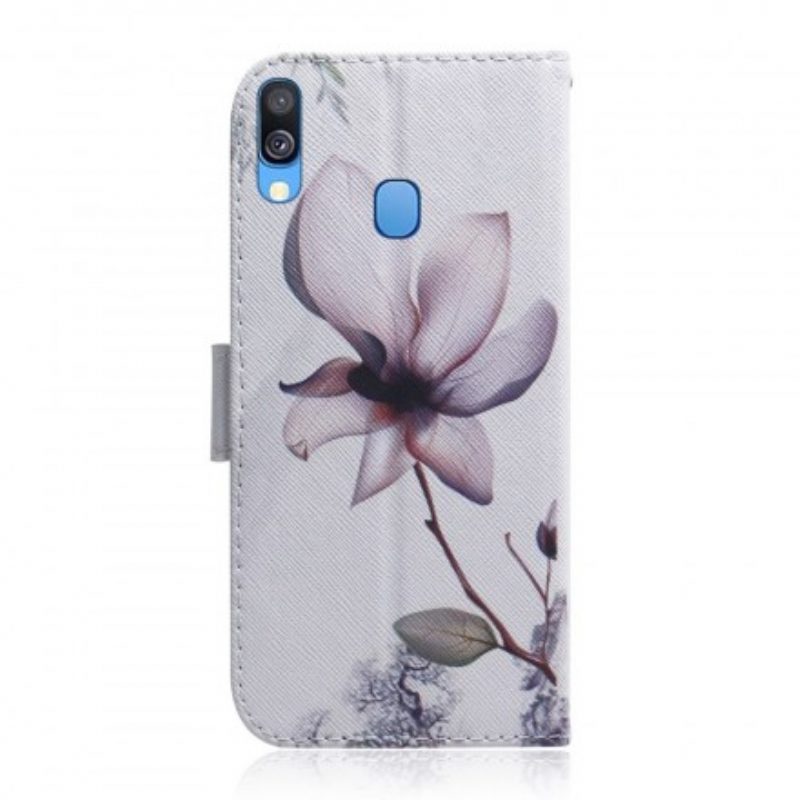 Custodia in pelle Samsung Galaxy A40 Fiore Rosa Polveroso
