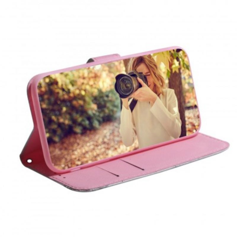 Custodia in pelle Samsung Galaxy A40 Fiore Rosa Polveroso