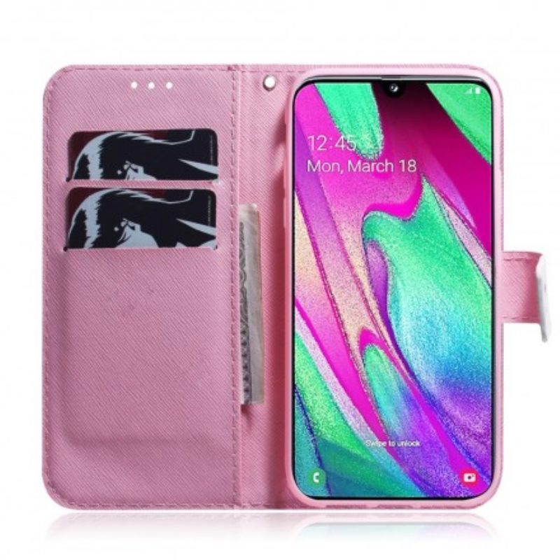 Custodia in pelle Samsung Galaxy A40 Fiore Rosa Polveroso