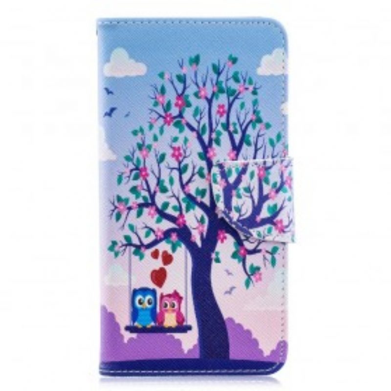 Custodia in pelle Samsung Galaxy A40 Gufi Sull'altalena