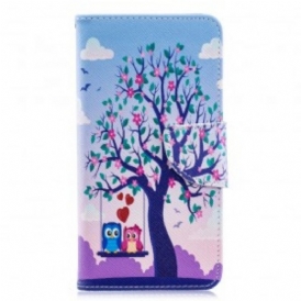 Custodia in pelle Samsung Galaxy A40 Gufi Sull'altalena