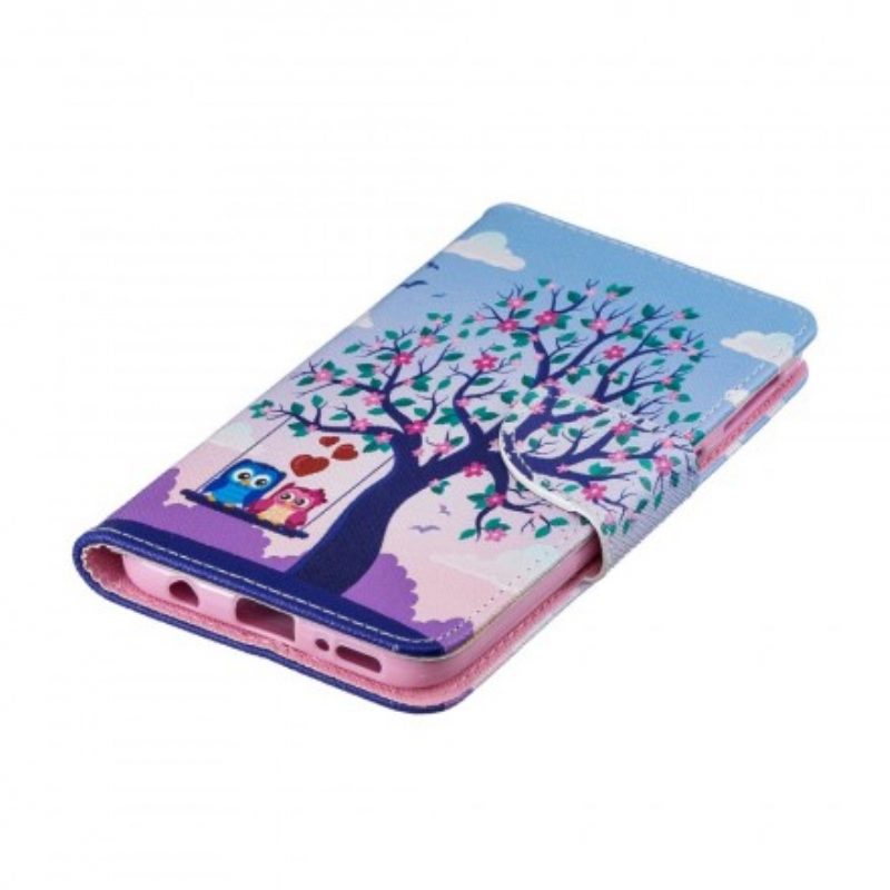 Custodia in pelle Samsung Galaxy A40 Gufi Sull'altalena