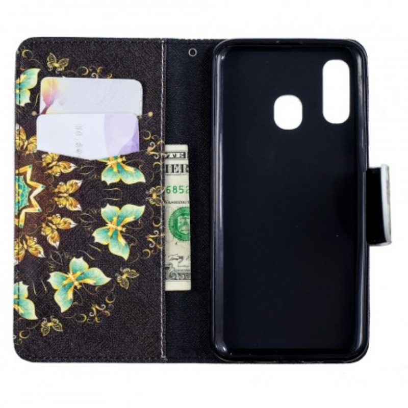 Custodia in pelle Samsung Galaxy A40 Mandala Farfalle
