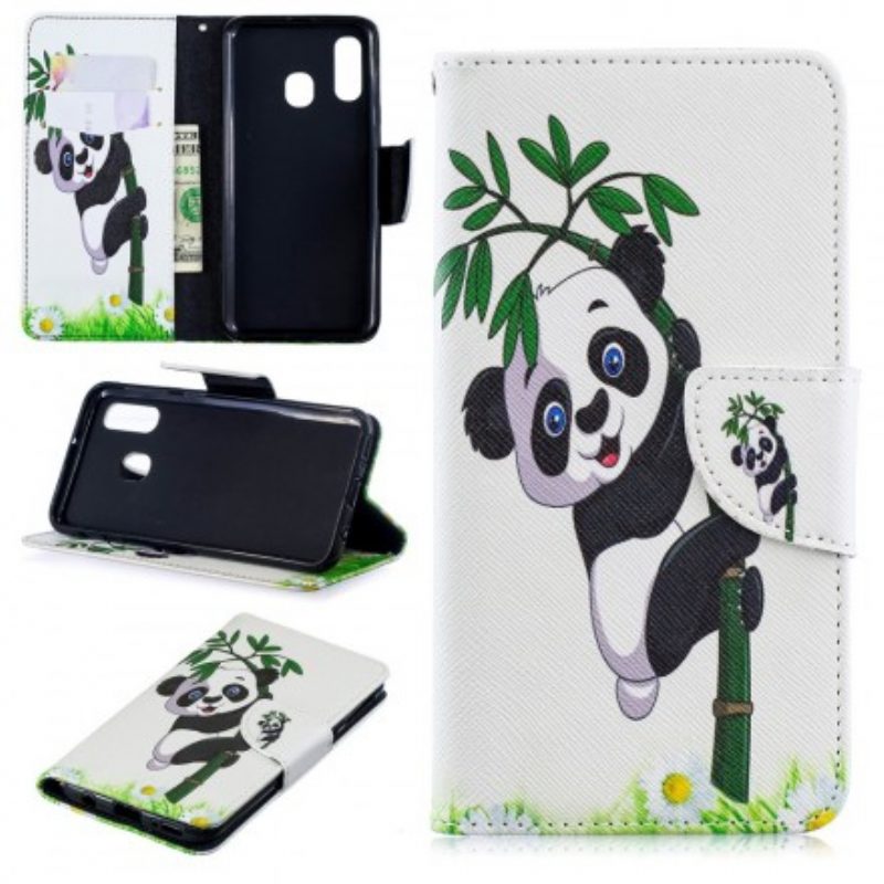 Custodia in pelle Samsung Galaxy A40 Panda Su Bambù
