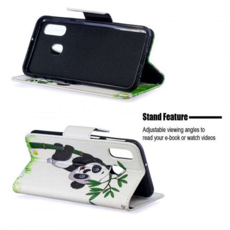 Custodia in pelle Samsung Galaxy A40 Panda Su Bambù