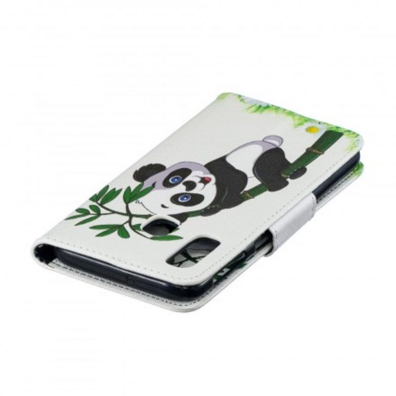 Custodia in pelle Samsung Galaxy A40 Panda Su Bambù