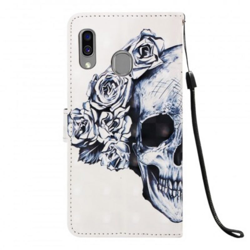 Custodia in pelle Samsung Galaxy A40 Teschio Fiorito