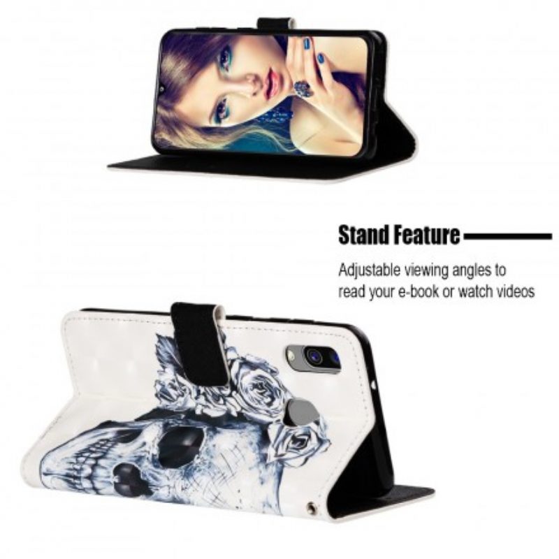 Custodia in pelle Samsung Galaxy A40 Teschio Fiorito