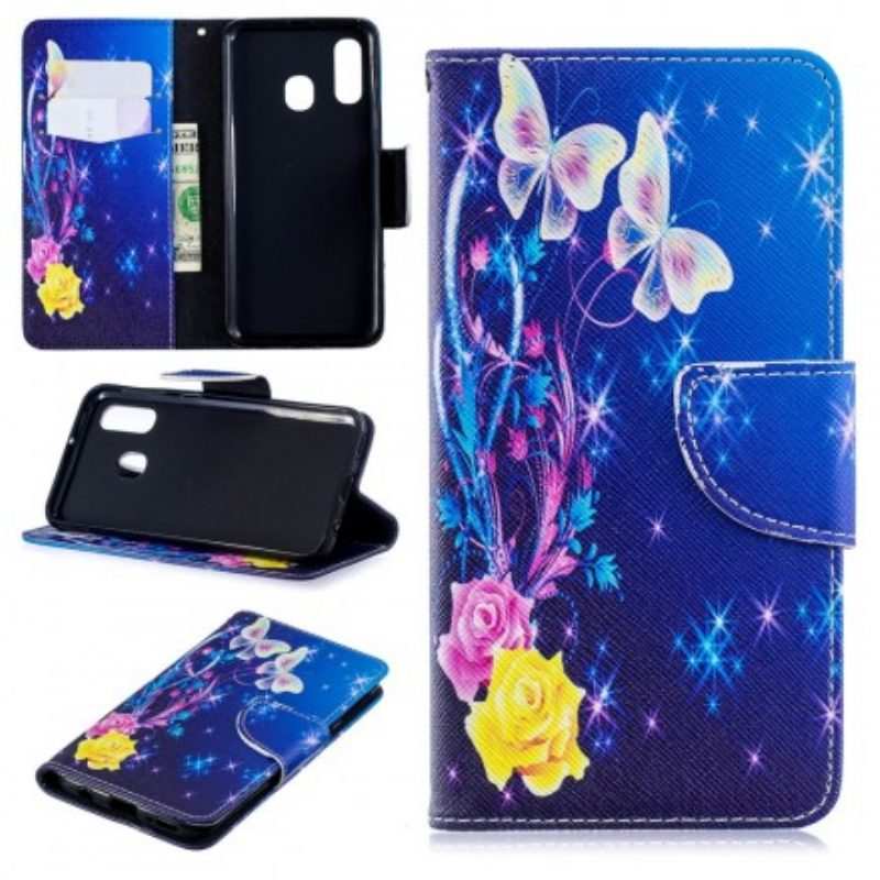 Folio Cover Samsung Galaxy A40 Farfalle Colorate Di Notte