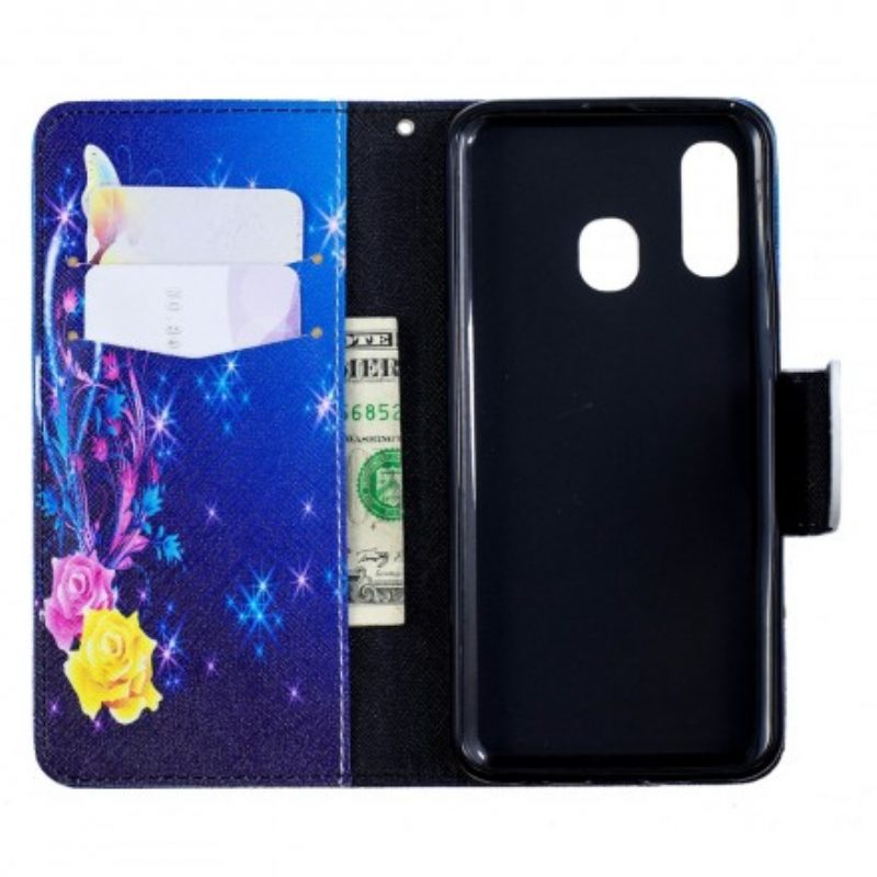Folio Cover Samsung Galaxy A40 Farfalle Colorate Di Notte