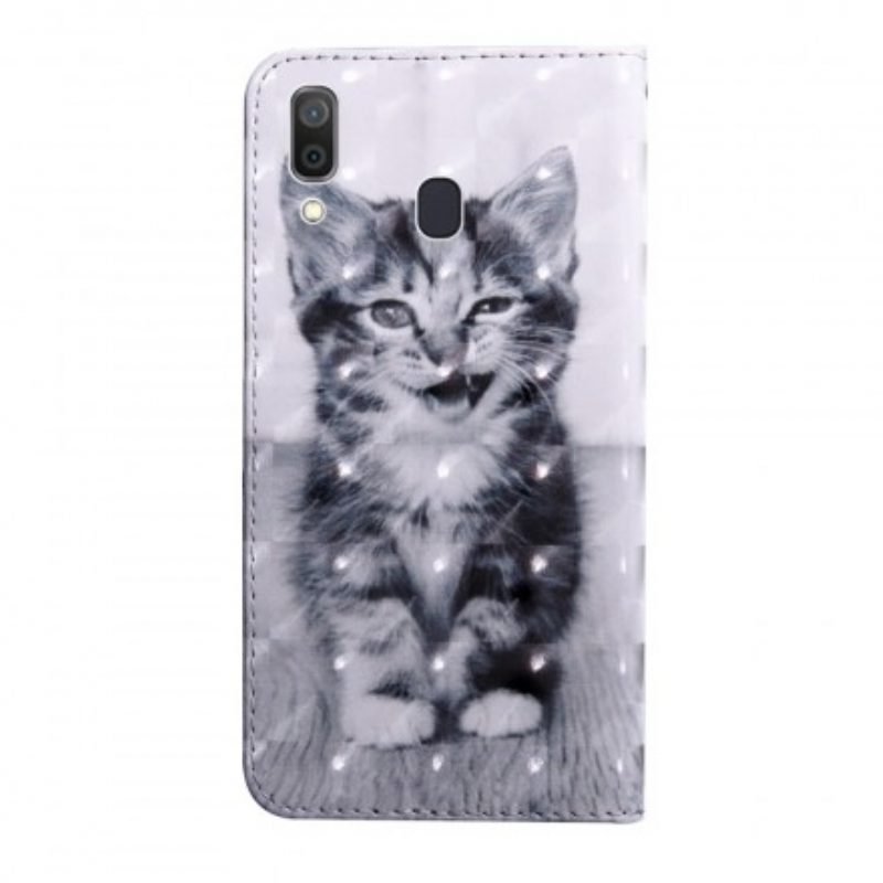 Folio Cover Samsung Galaxy A40 Gatto Bianco E Nero