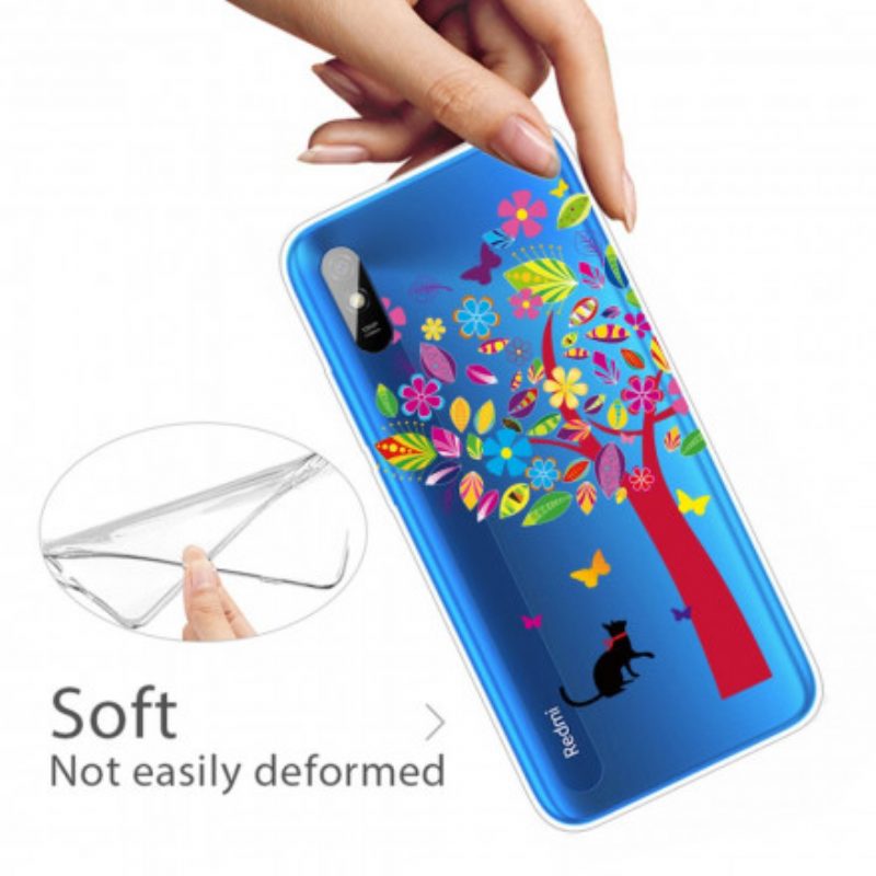 Cover Xiaomi Redmi 9A Gatto Sotto L'albero Colorato