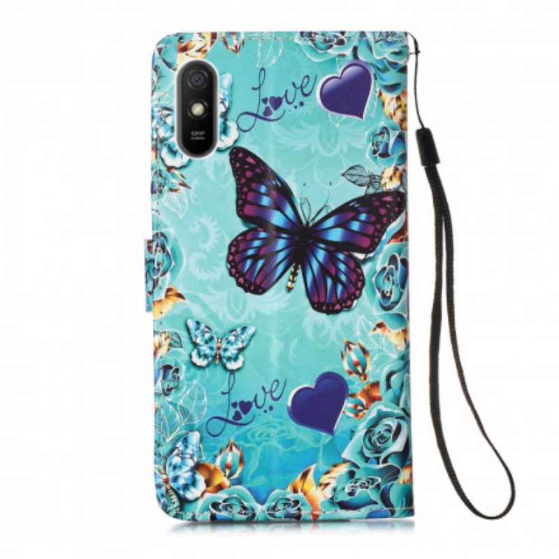 Custodia in pelle Xiaomi Redmi 9A Amo Le Farfalle Strappy