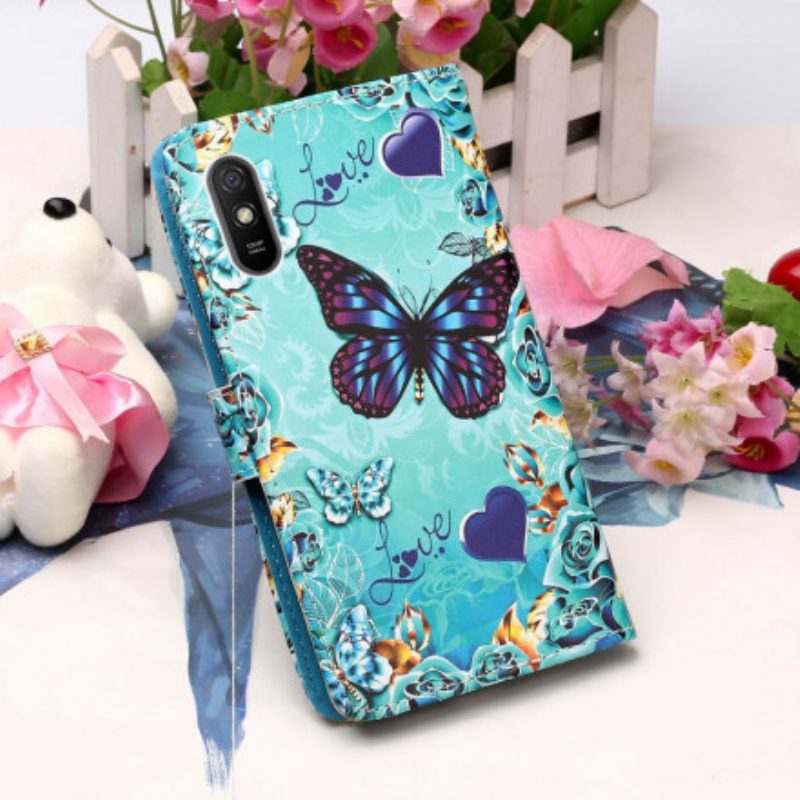 Custodia in pelle Xiaomi Redmi 9A Amo Le Farfalle Strappy
