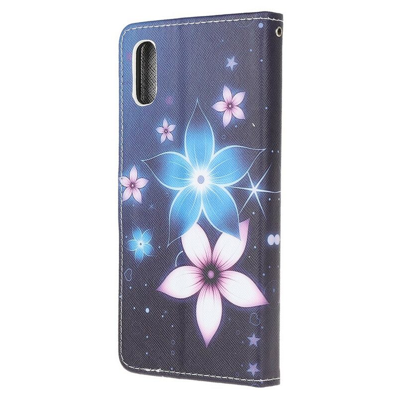 Custodia in pelle Xiaomi Redmi 9A Cinturino Lunare Fiori