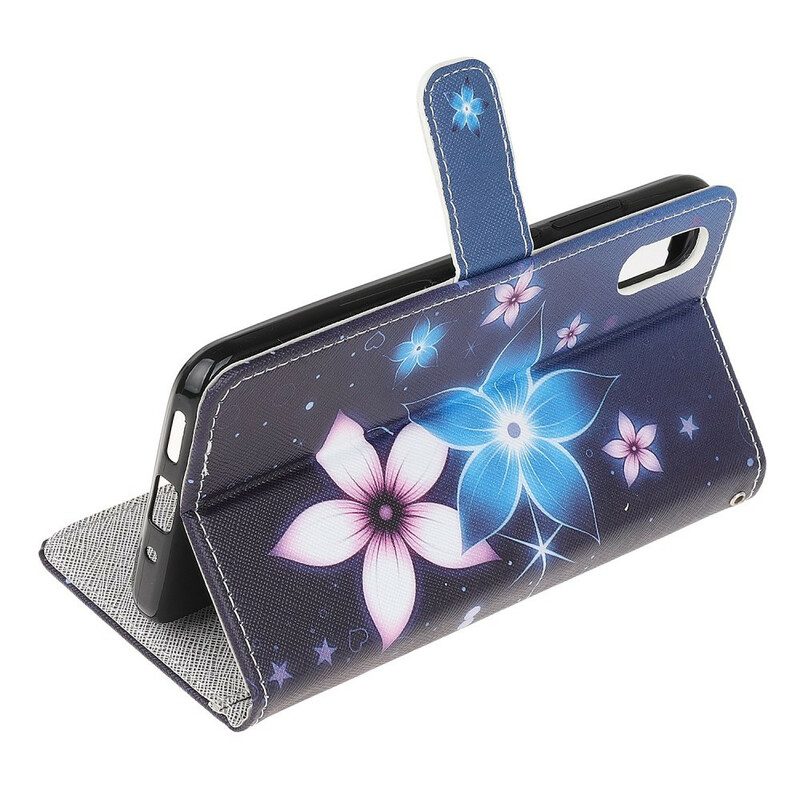 Custodia in pelle Xiaomi Redmi 9A Cinturino Lunare Fiori