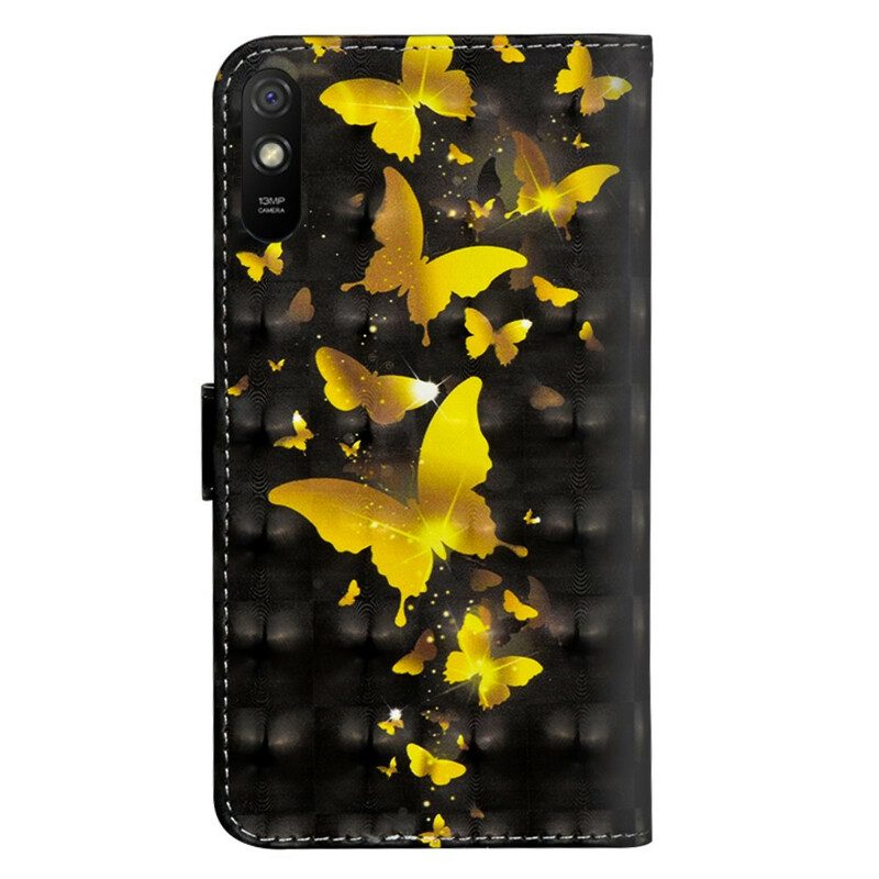 Custodia in pelle Xiaomi Redmi 9A Farfalle Gialle